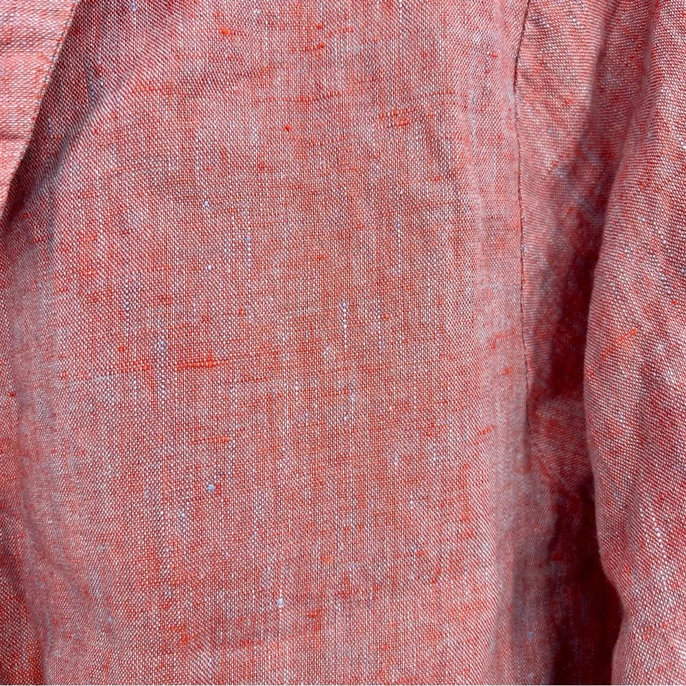 Flax 100% Linen Button Down Peplum Shirt Blouse Top Heathered Pink M Pleated - Picture 8 of 10